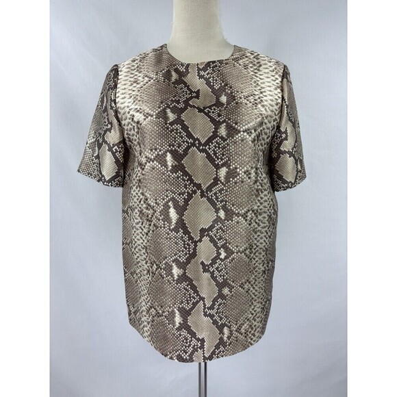 Tory Burch Snakeprint Snake Reptile Animal PrintBlouse Top Tan Cream 4 Wool Silk - Picture 9 of 9